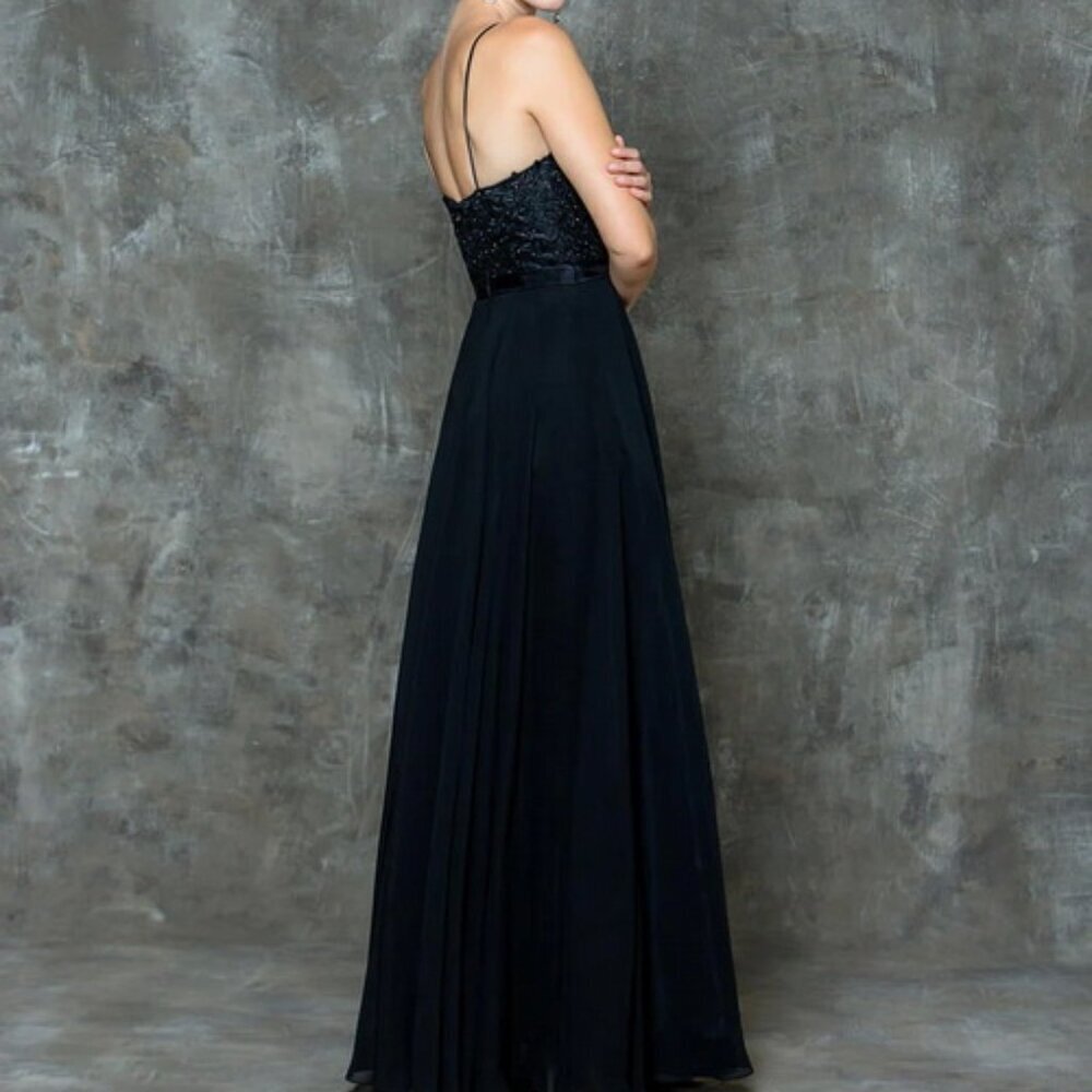 Glow By Colors Black Embroidered Beaded Chiffon Dress - Picture 2 of 2